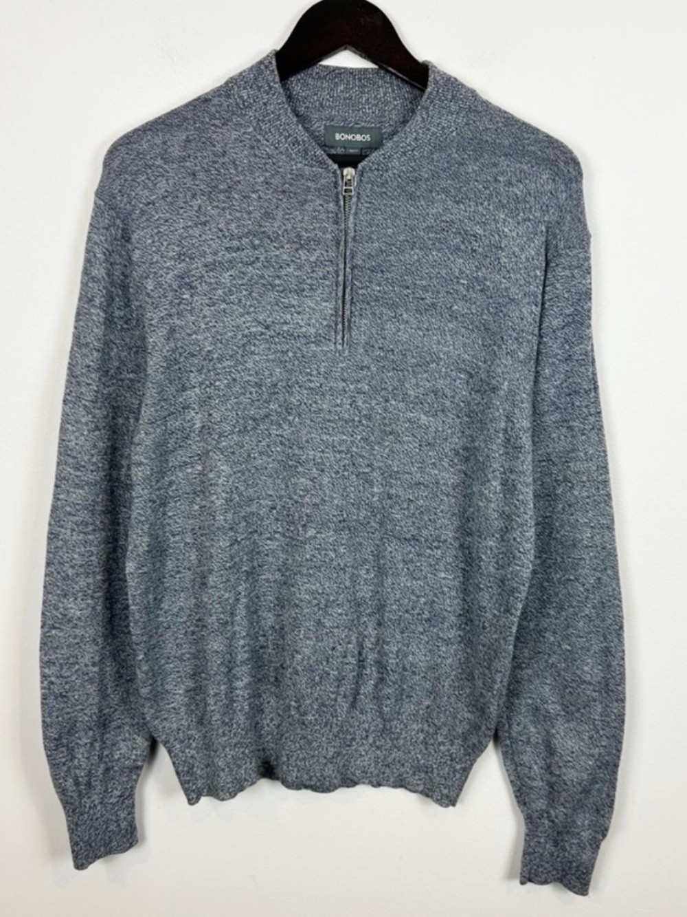 Bonobos Men's Quarter-Zip Sweater Size Medium Cotton Cashmere Blend Blue Heather